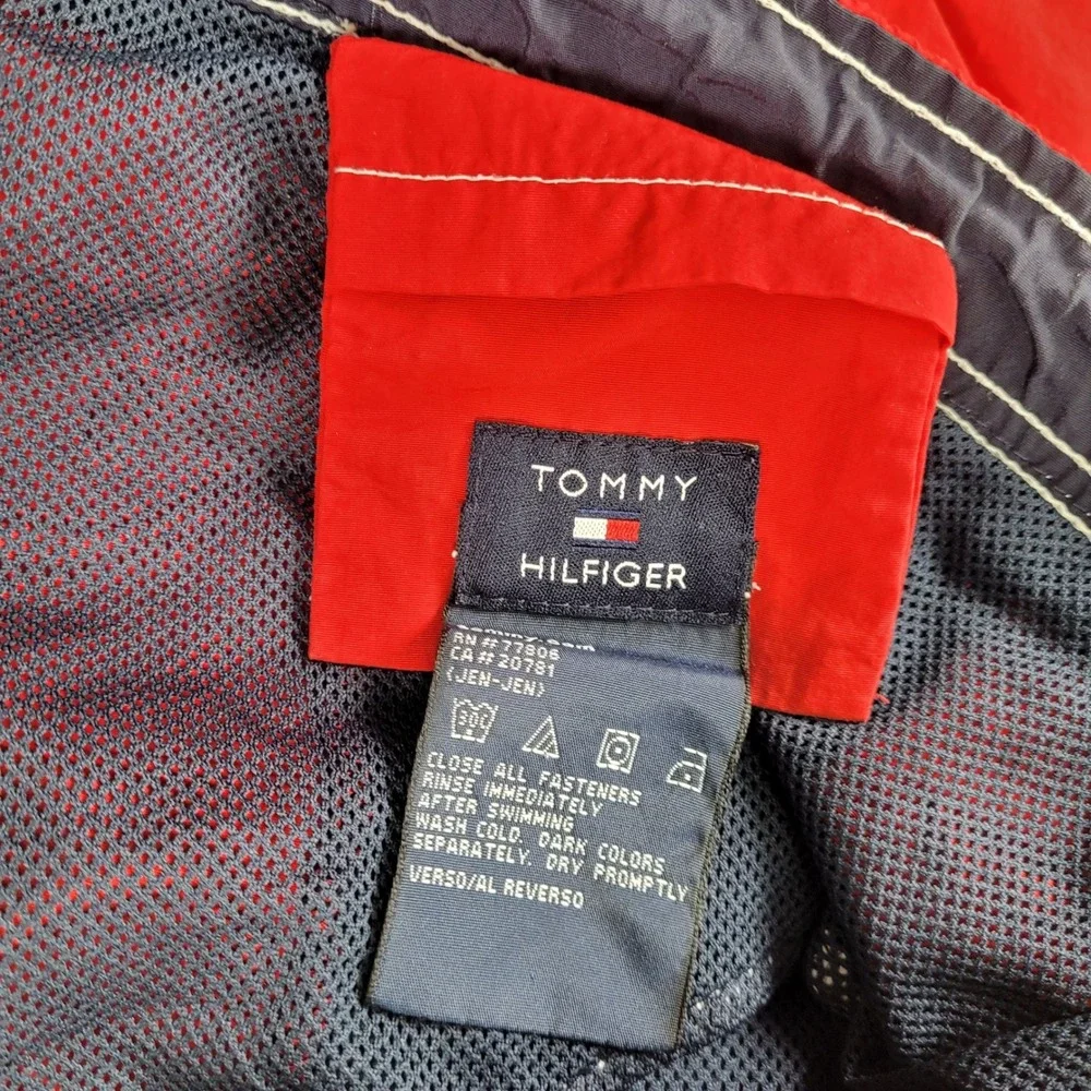 Tommy‎ Hilfiger Y2K Mens Red Cargo Swim Trunks XL Mesh Lined Board Shorts